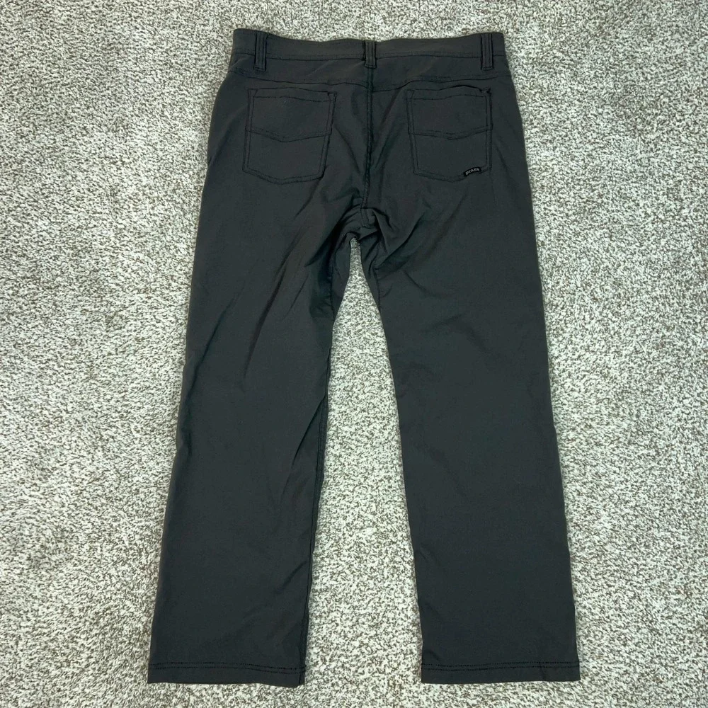 PrAna Pants Mens 36x30 Gray Slim Stretch Hiking Performance Outdoor Logo Brion